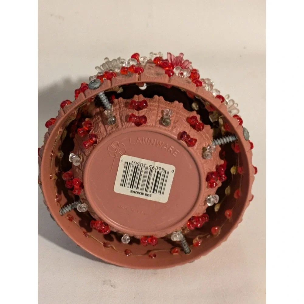 1970s Lawnware Hanging Swag Patio RV Camper Flower Pot Light Brown Red 5.5 In
